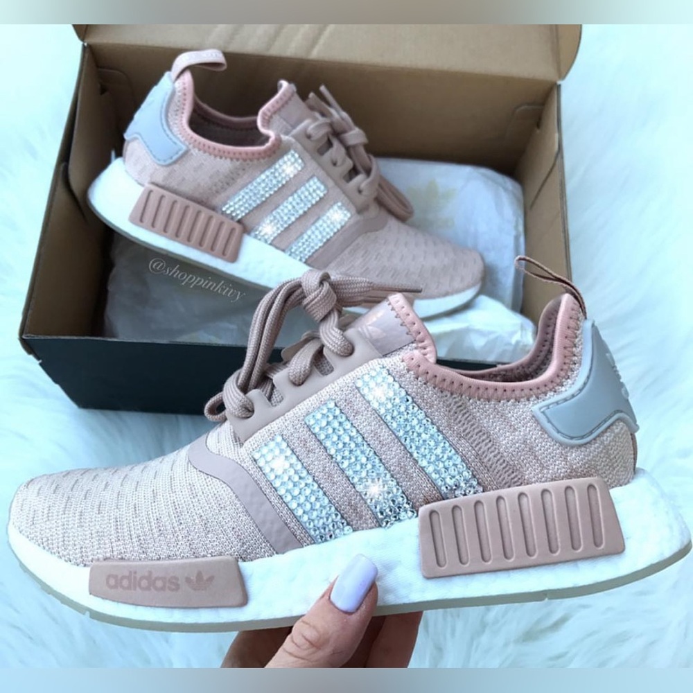 Adidas NMD Sneakers with Custom Swarovski Crystals in Pale Pink/Nude